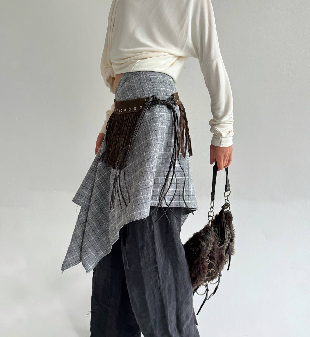 Vintage genuine leather tassel boho belt