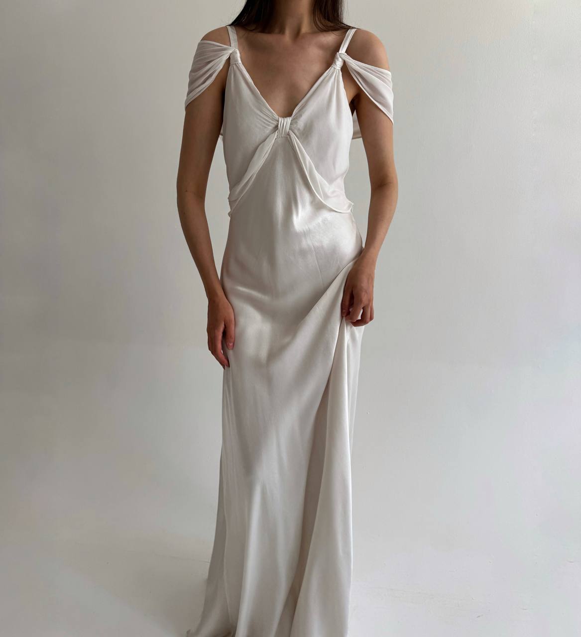 Vintage viscose white wedding satin gown