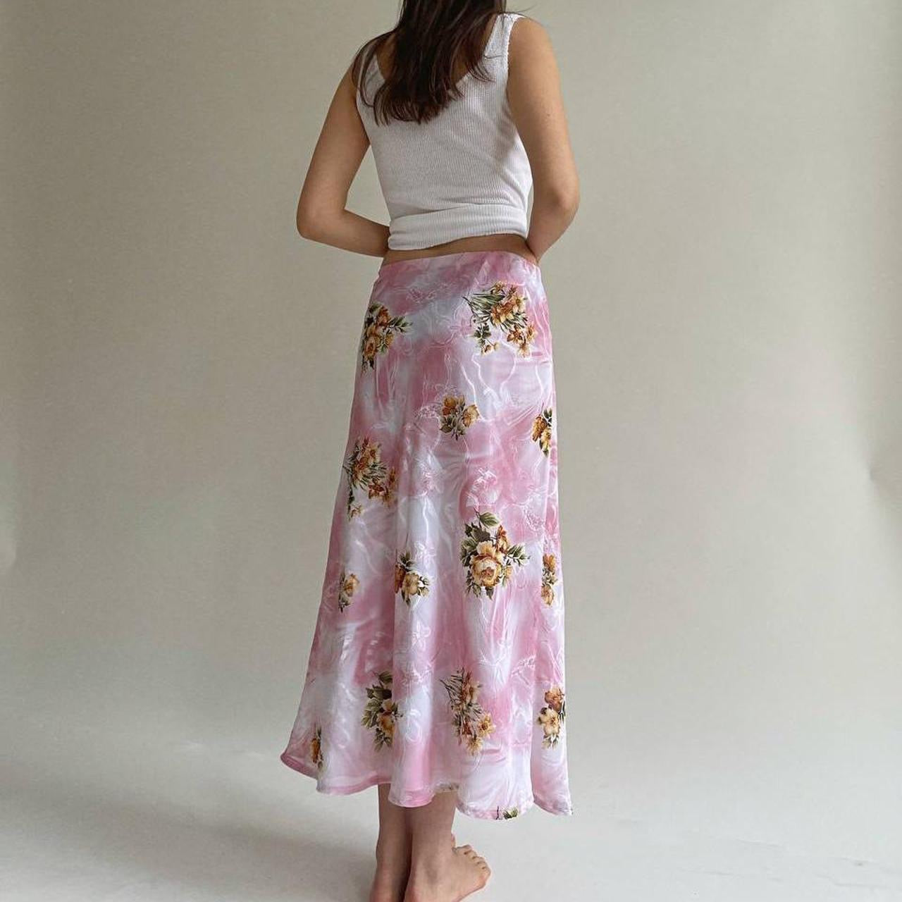 Vintage pink flower printed skirt