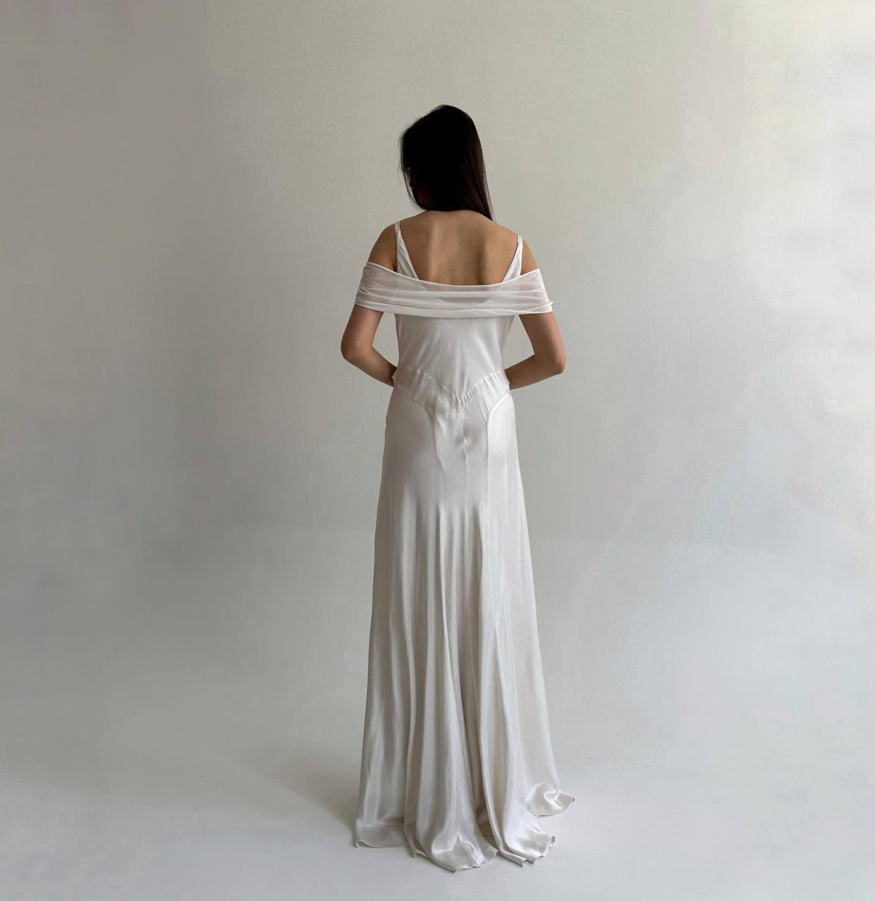 Vintage viscose white wedding satin gown