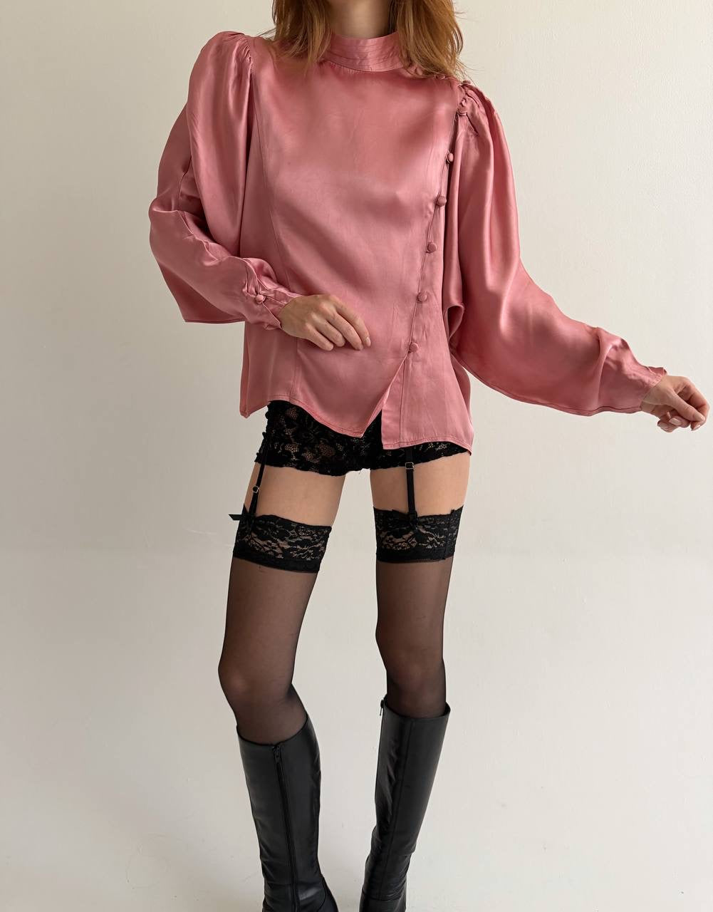 Vintage 100% viscose dusty rose pink satin blouse