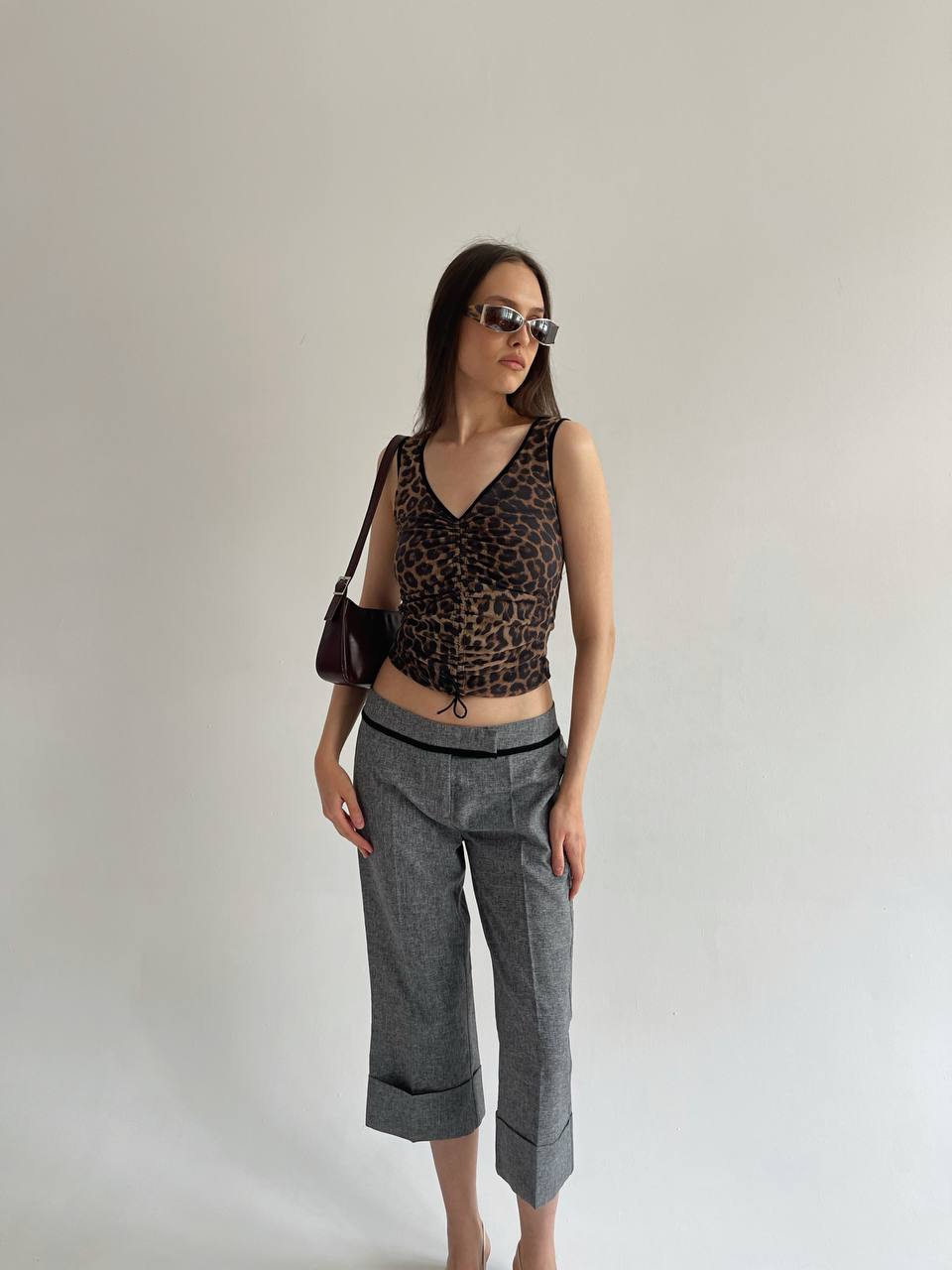 Vintage Plein Sud leopard mesh top with front gathering