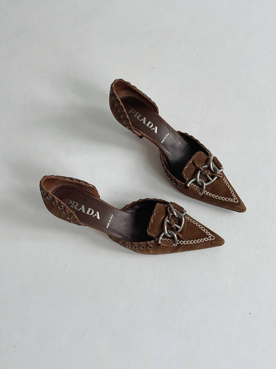 Vintage Prada genuine suede western kitten heels