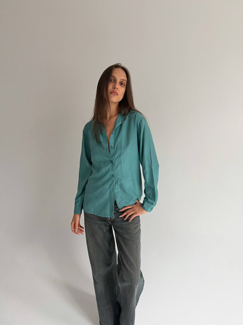 Vintage turquoise pure silk blouse
