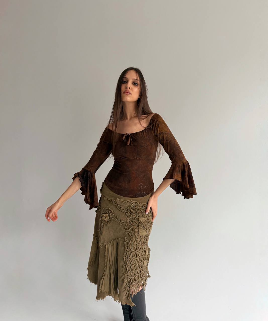 Vintage brown printed blouse