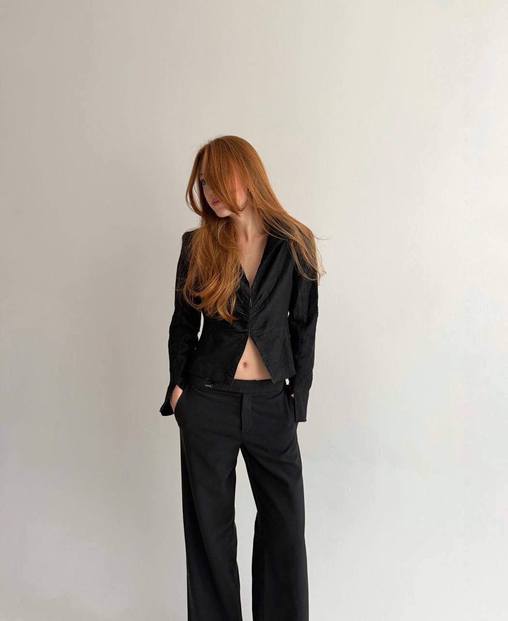 Vintage black blazer with gathered chest detail