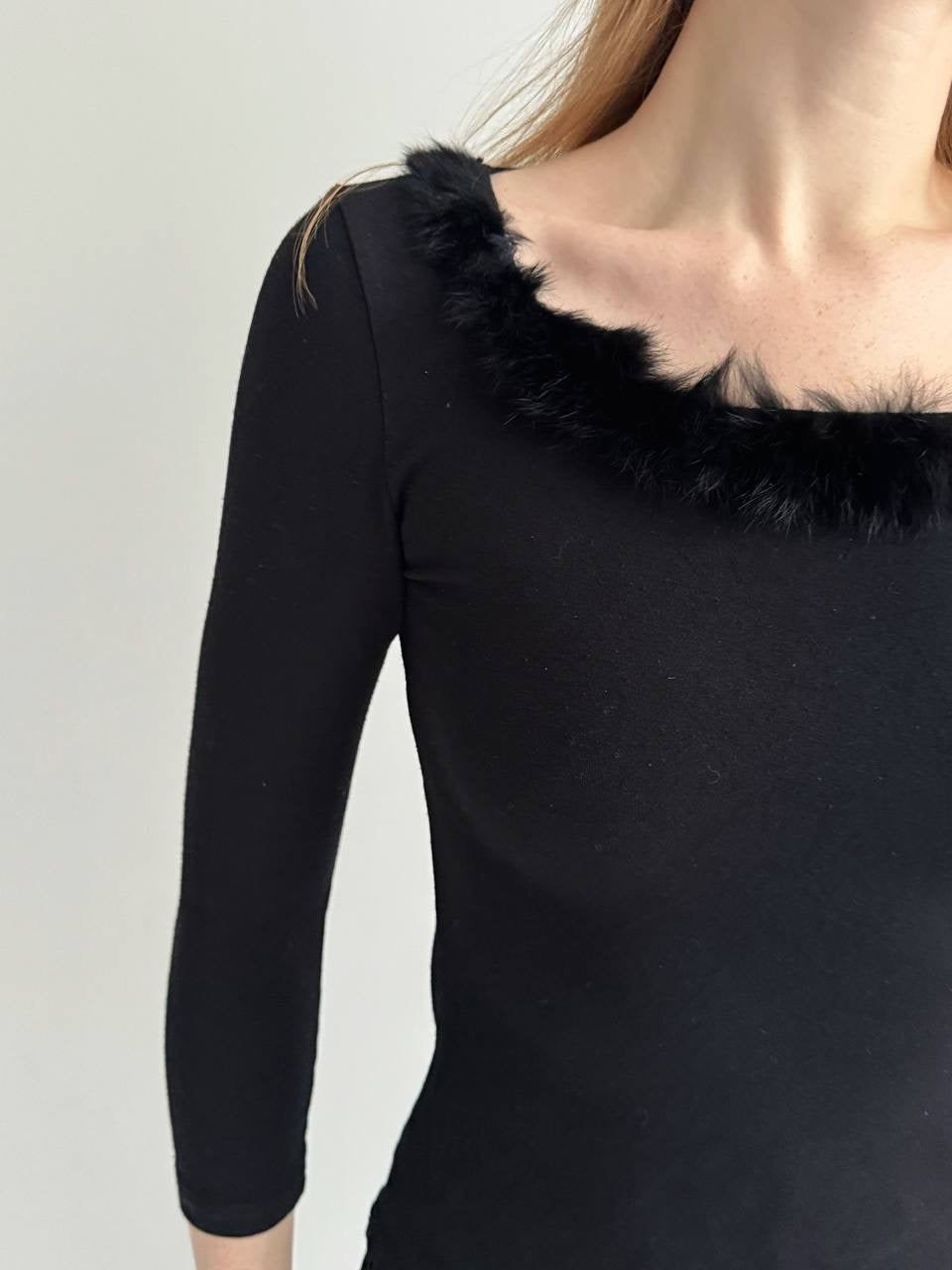 Vintage viscose blouse with fur collar