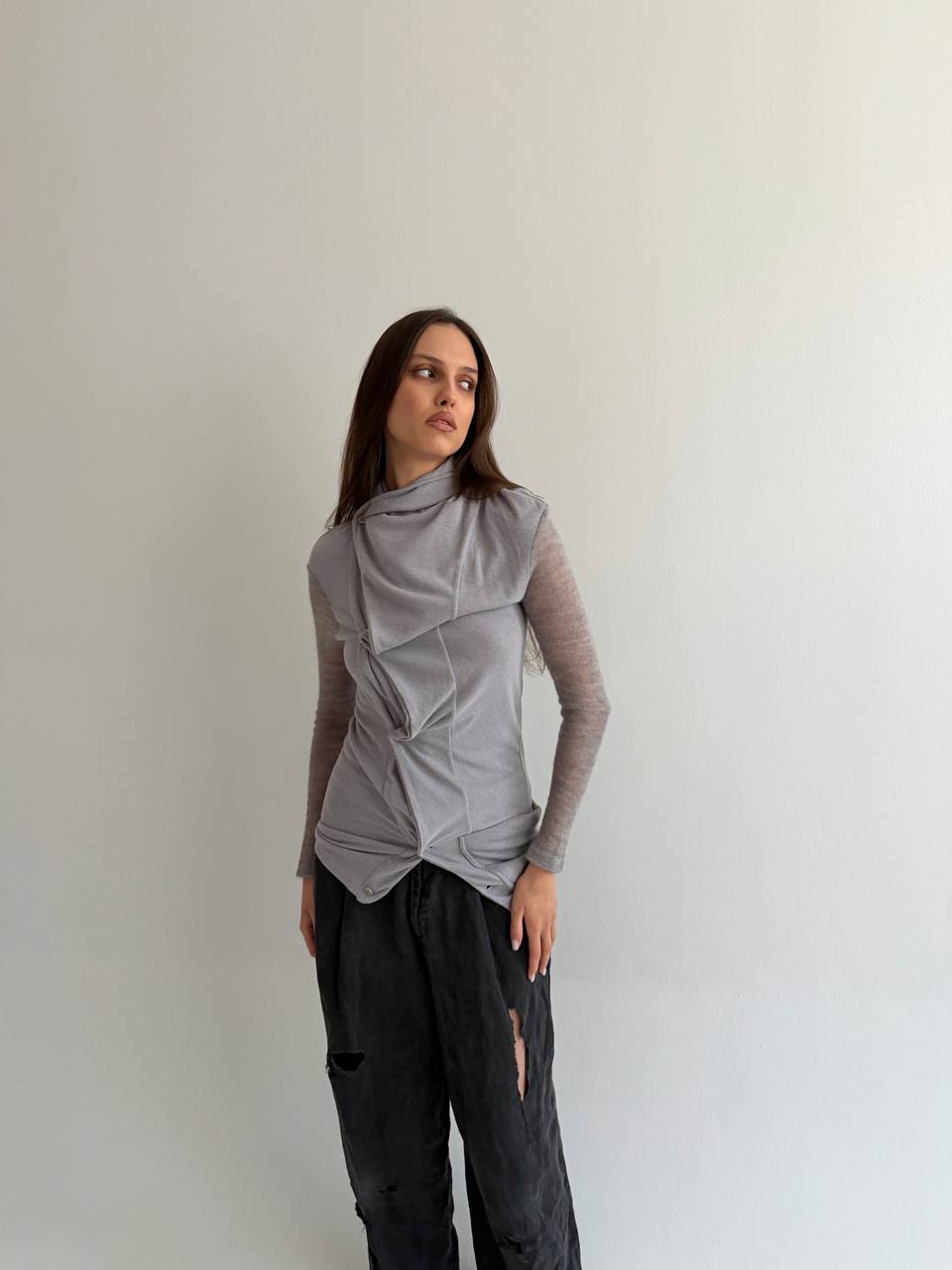 Avant garde asymmetrical Italian cardigan