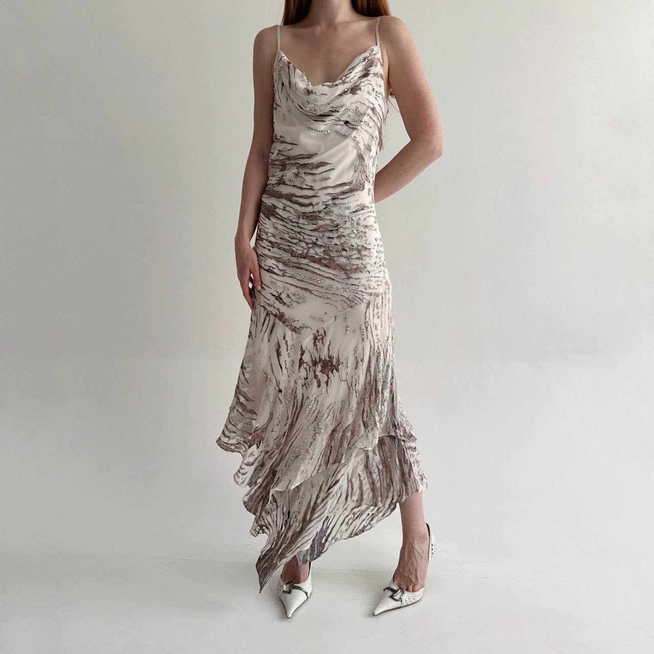 Vintage 100% pure silk asymmetrical slip dress