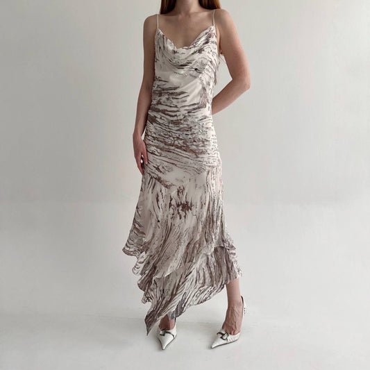 Vintage 100% pure silk asymmetrical slip dress