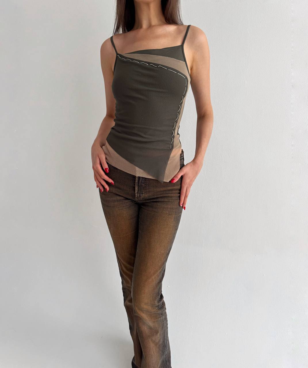 Vintage asymmetrical mesh top