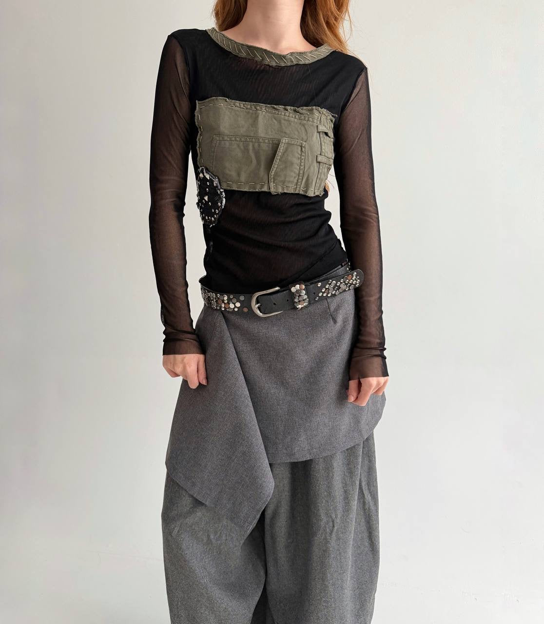 Vintage black mesh long sleeve top