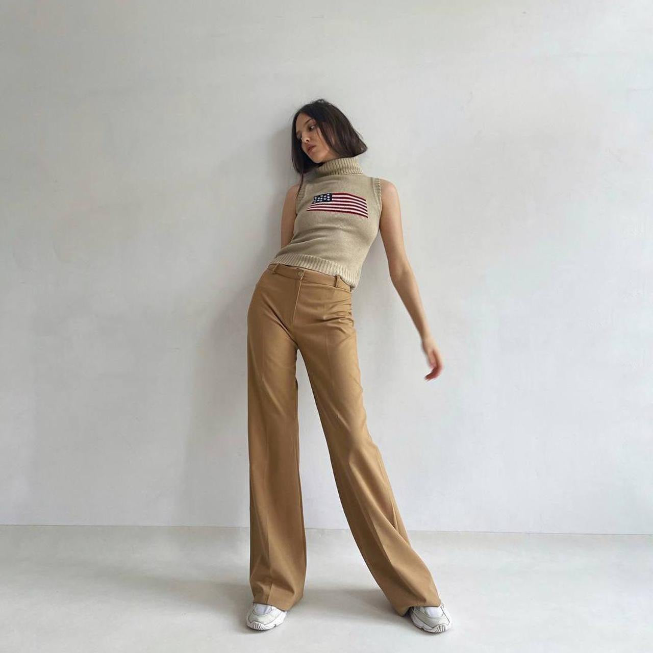 Vintage camel long creased pants