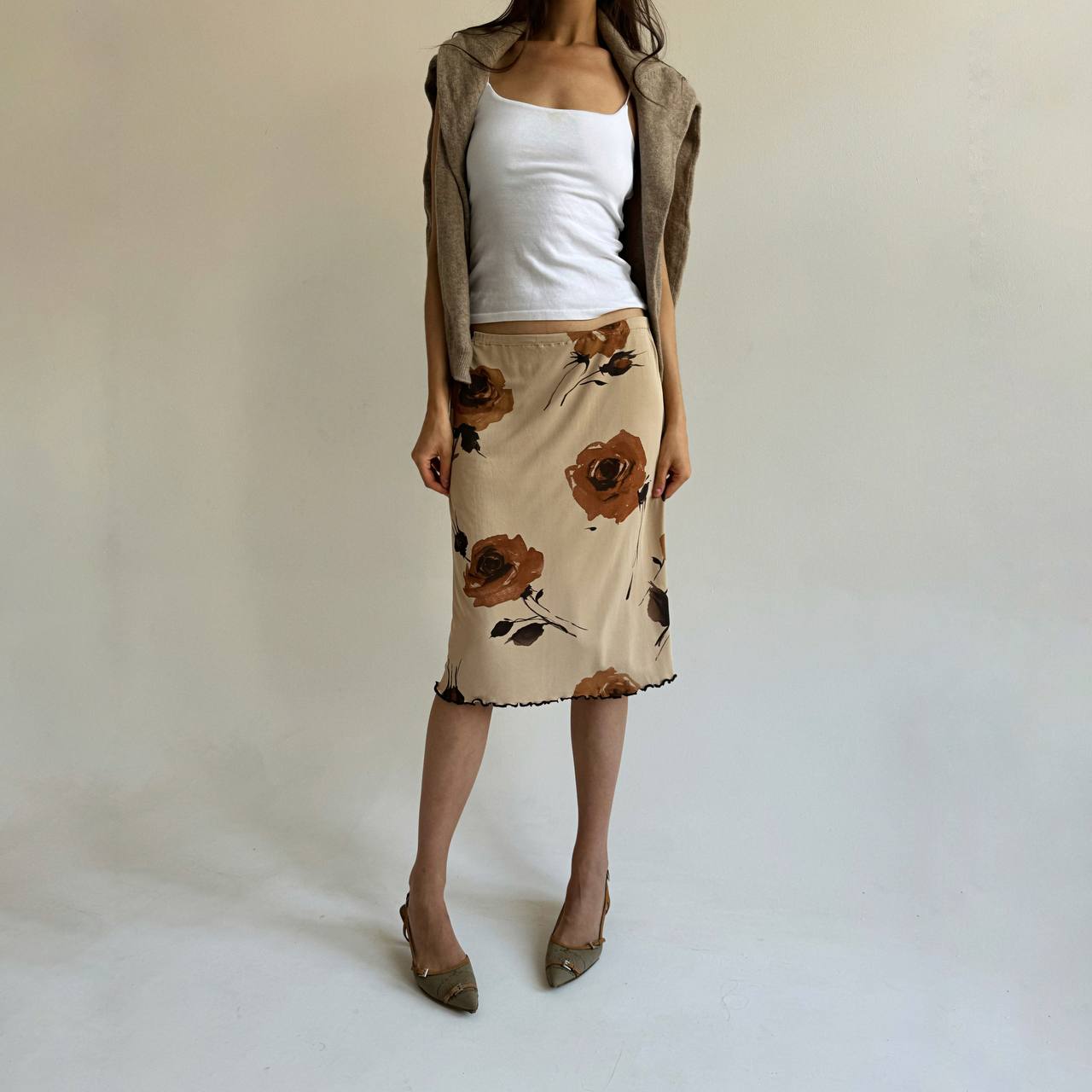 Vintage midi skirt with flower print