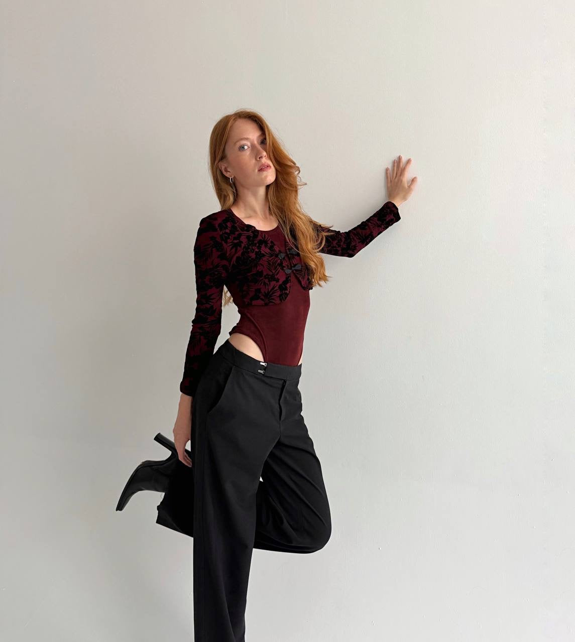 Vintage 100% acetate burgundy bodysuit