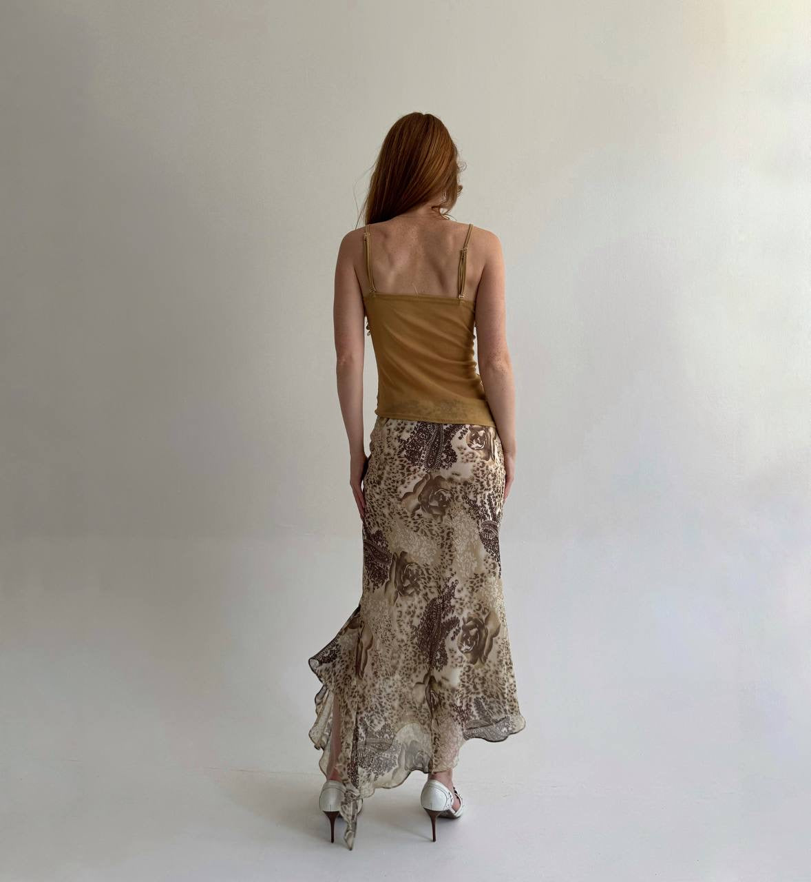Vintage asymmetrical printed maxi skirt