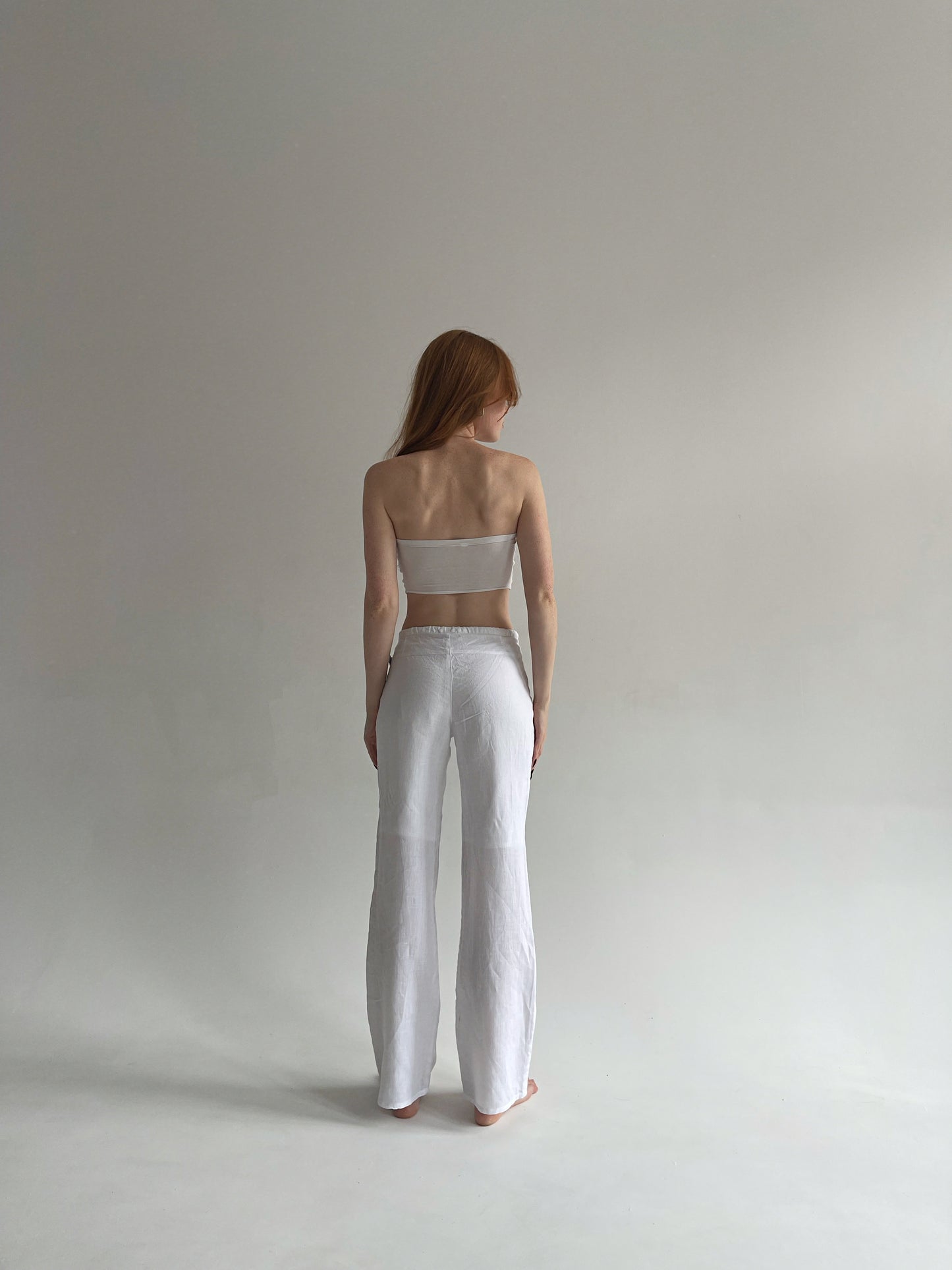 Y2K cotton white straight leg trousers