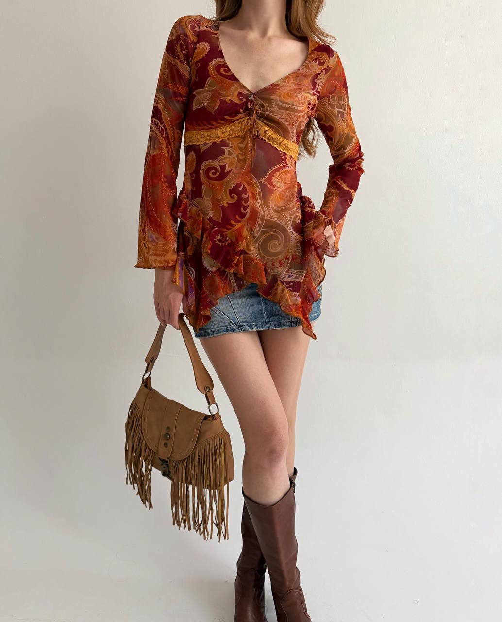 Vintage orange paisley print blouse