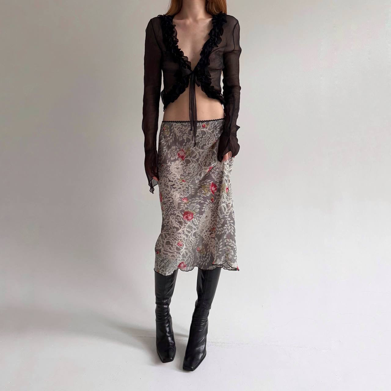 Vintage midi skirt with flower print