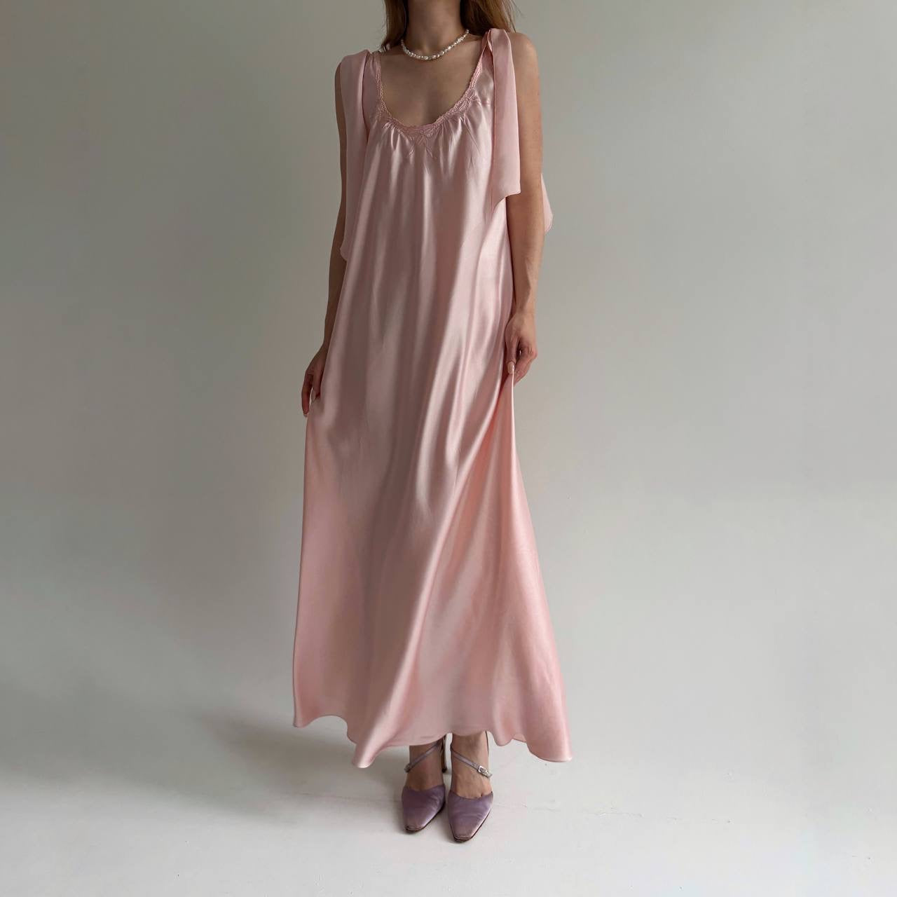 Vintage 100% pure silk pink long dress