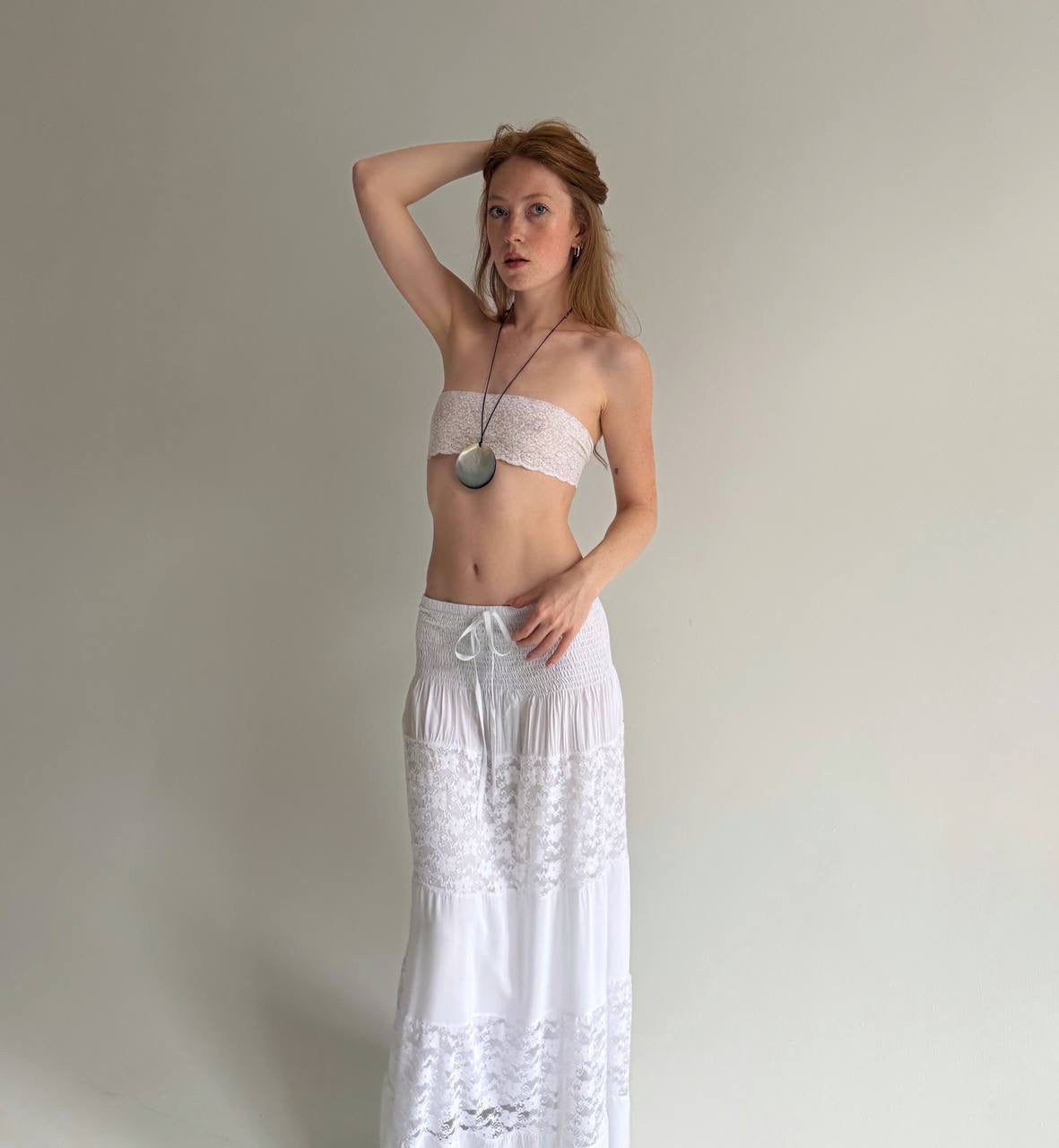 Vintage cotton maxi white skirt l