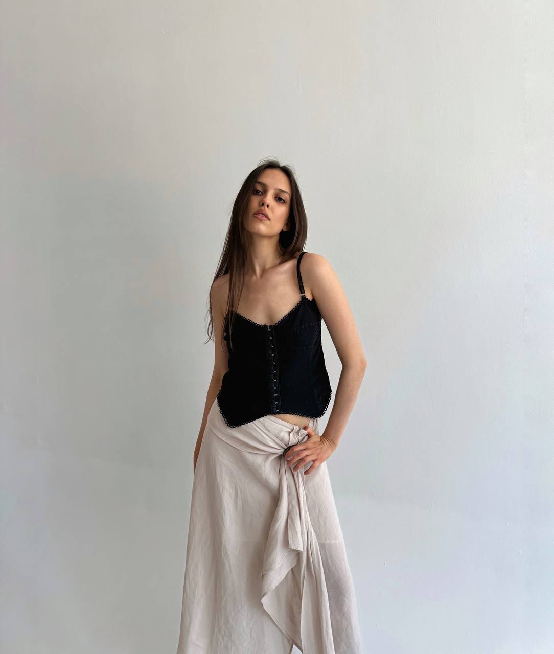 Vintage linen wooden buckle skirt
