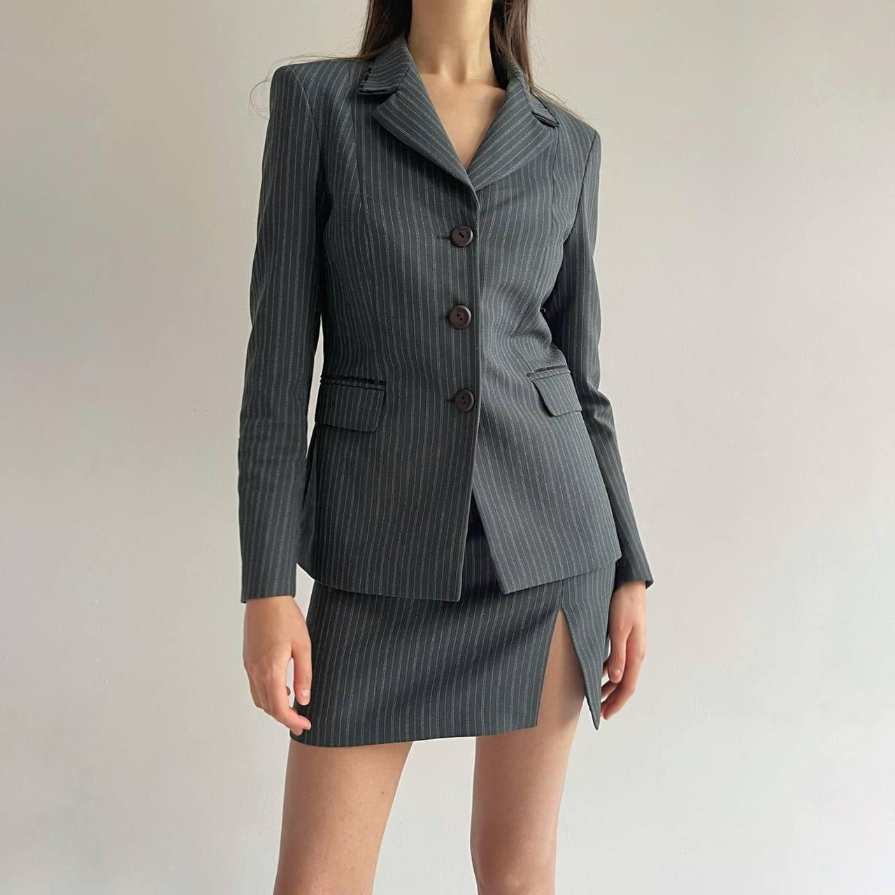 Vintage Blumarine grey striped 2 piece suit