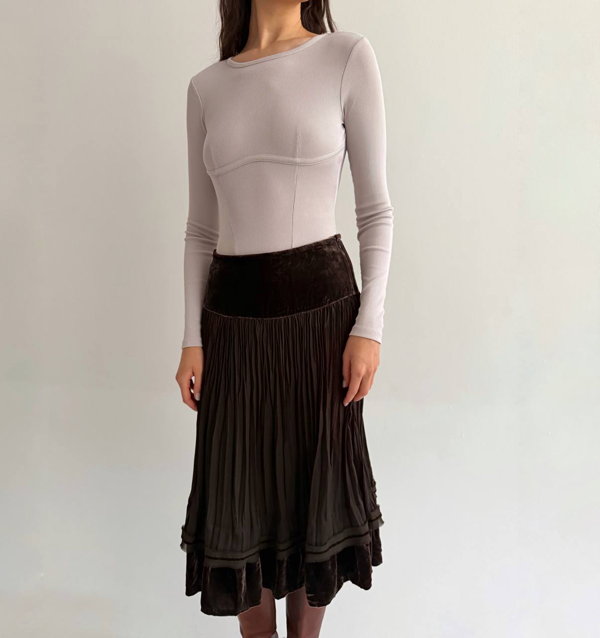 Vintage velvet pleated brown skirt