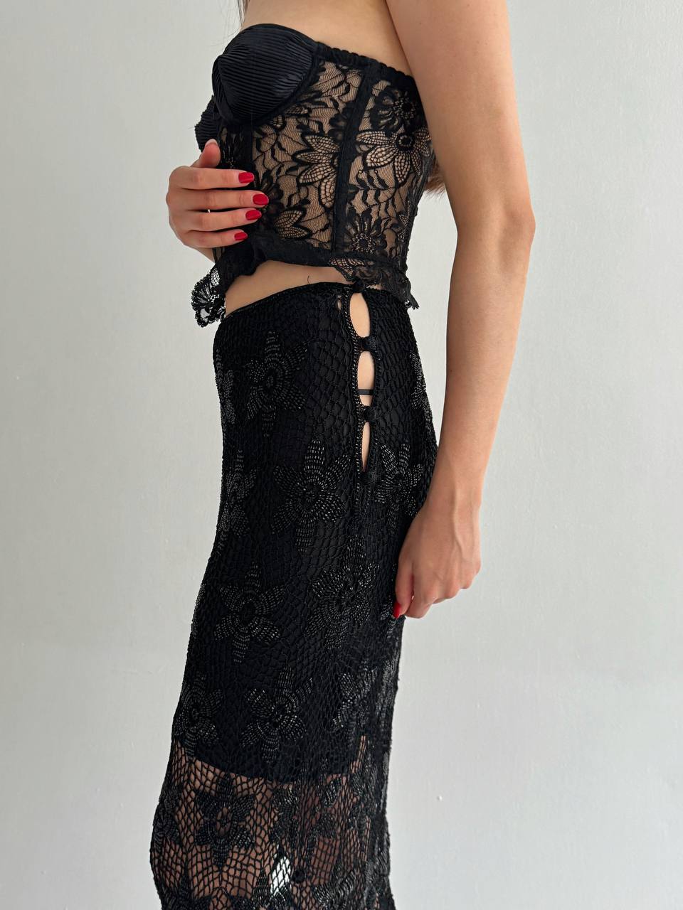 Vintage Alberta Ferretti rayon crochet beaded skirt