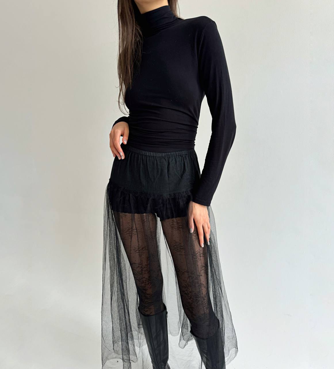 Vintage black mesh maxi skirt