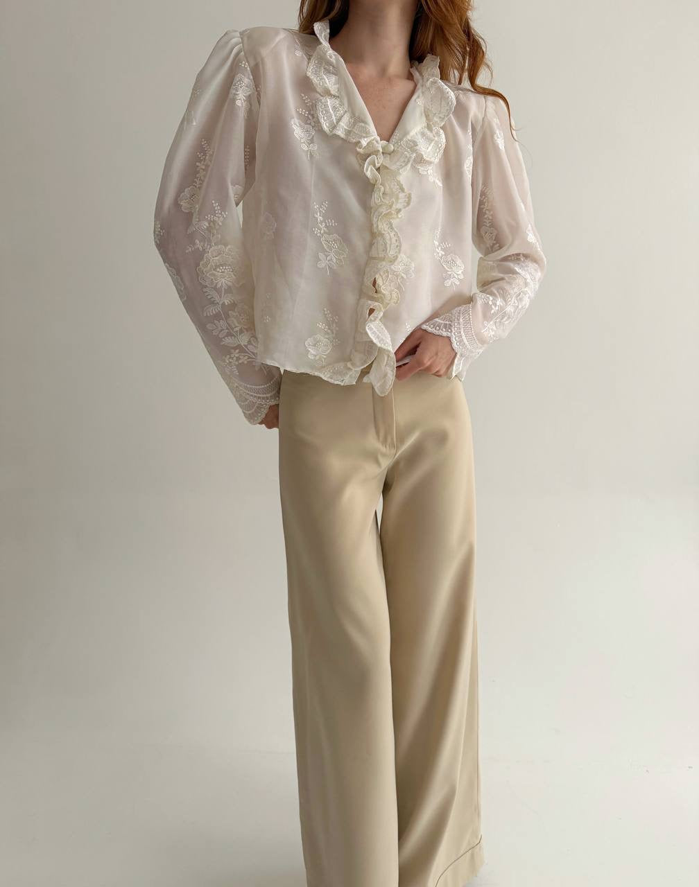 Vintage cream blouse with ruffles