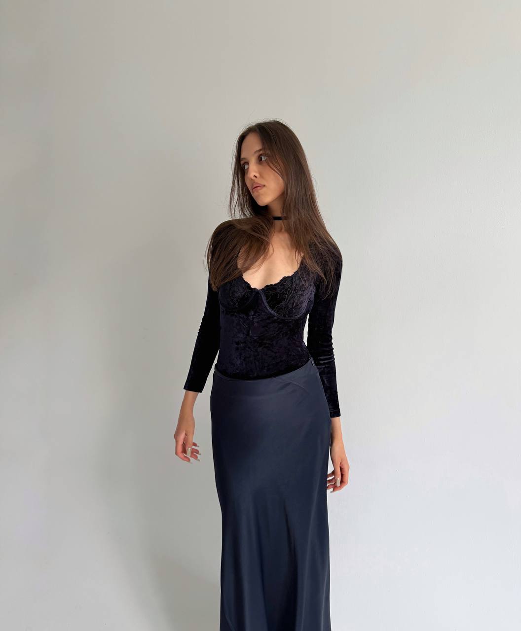 Vintage French blue velvet bodysuit