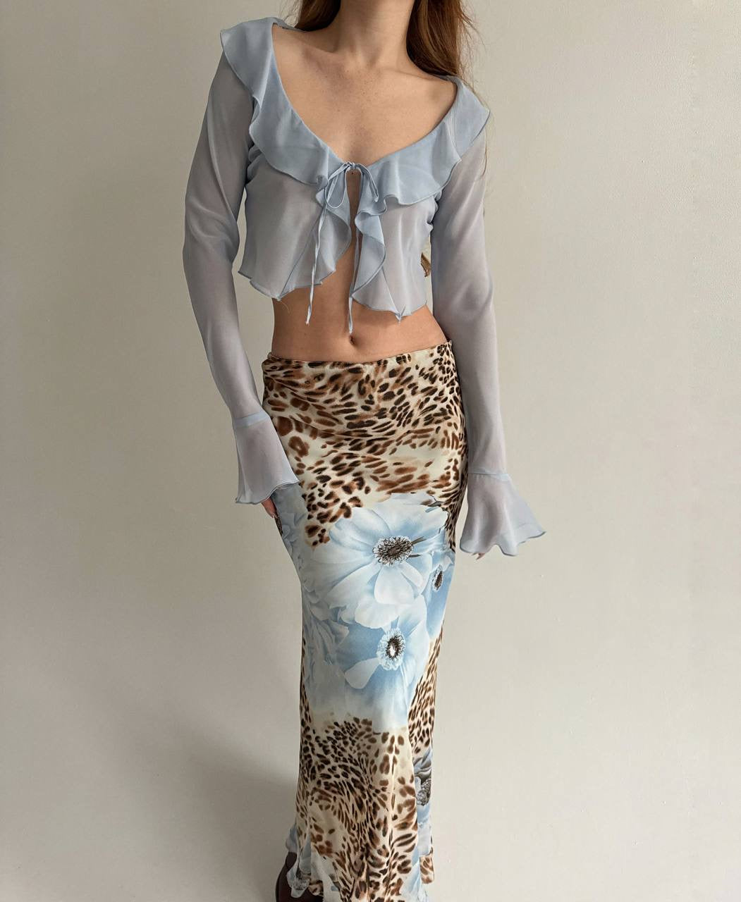 Vintage baby blue ruffled blouse