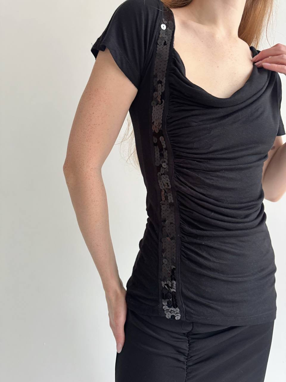 Y2K viscose asymmetrical elastic blouse