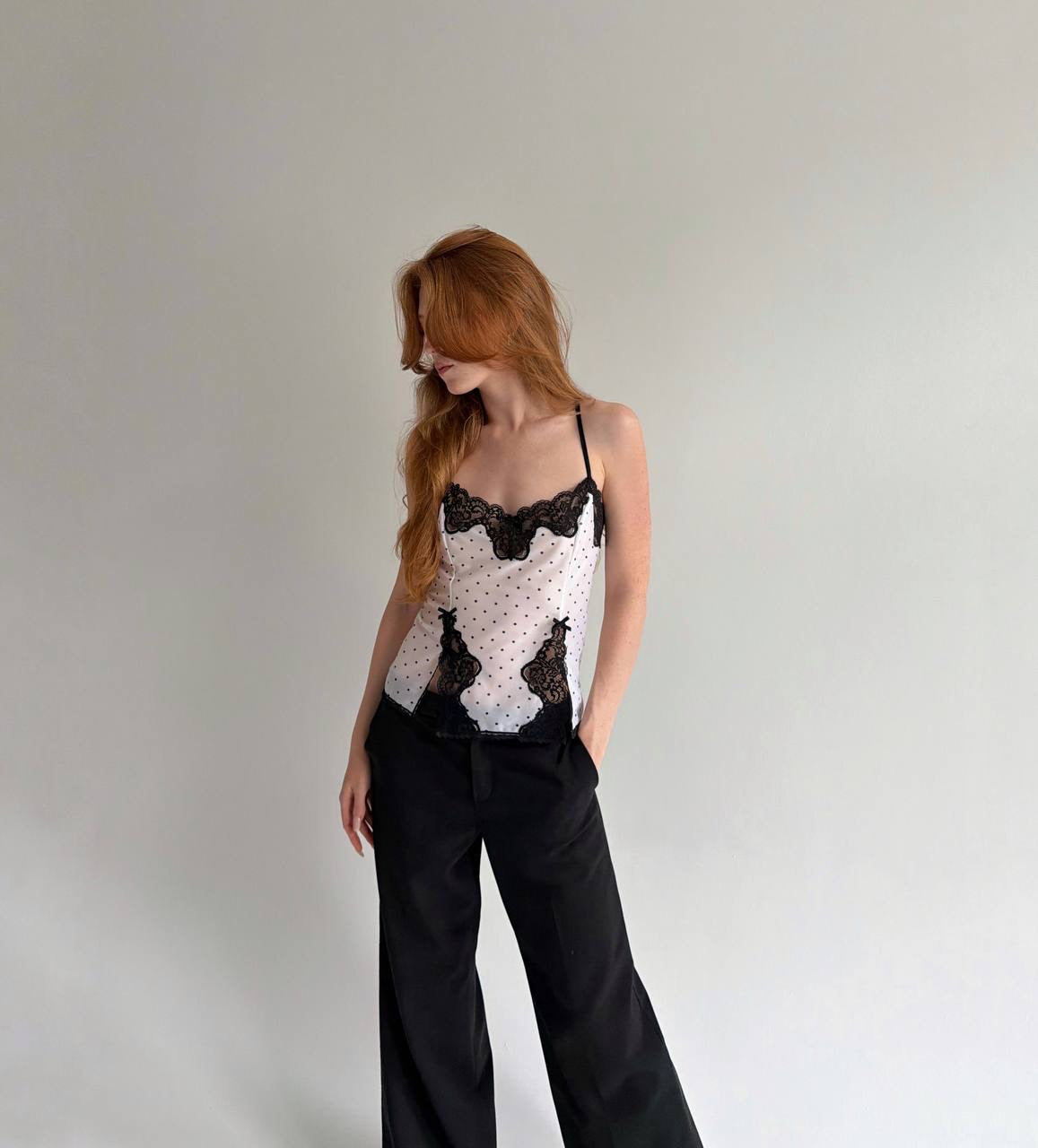 Vintage polka dot cami top with lace