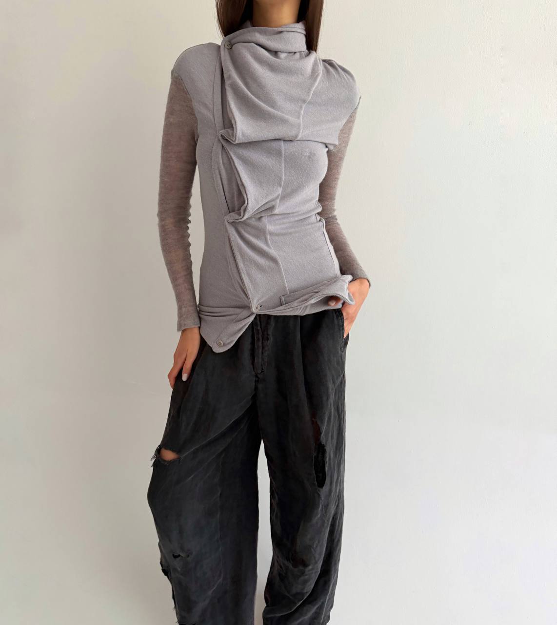 Avant garde asymmetrical Italian cardigan