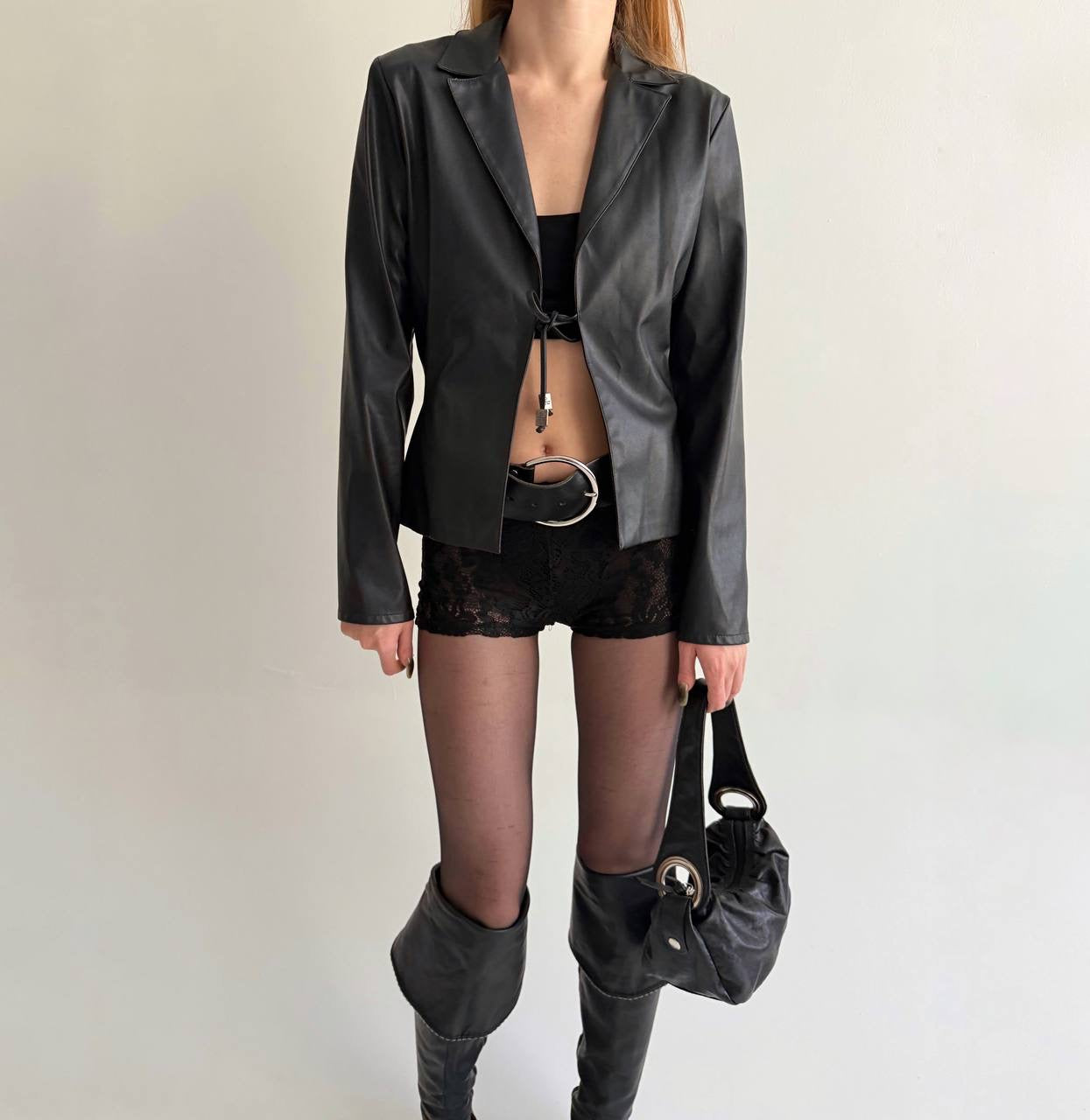Vintage black faux leather blazer
