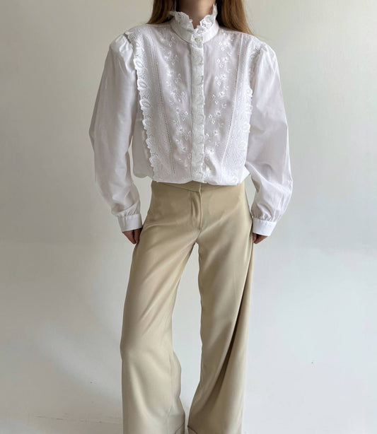 Vintage white Bavarian embroidered shirt