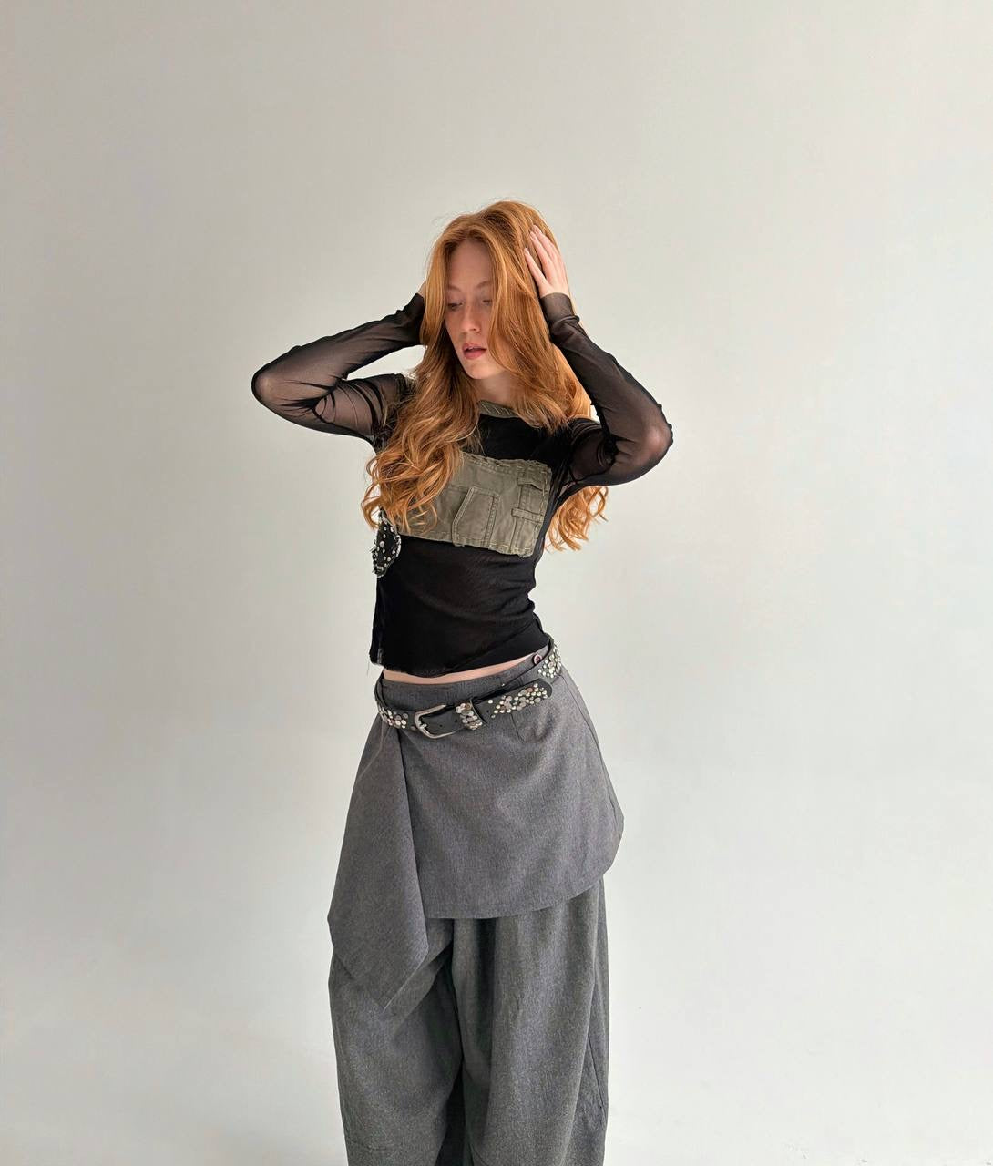 Vintage black mesh long sleeve top