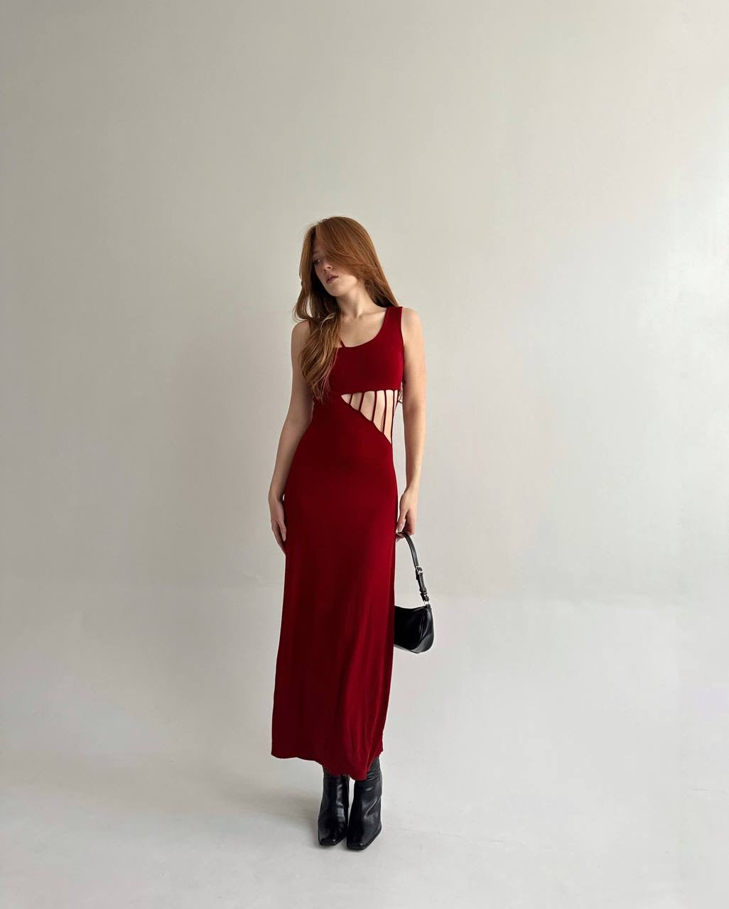 Vintage red long dress with cuts