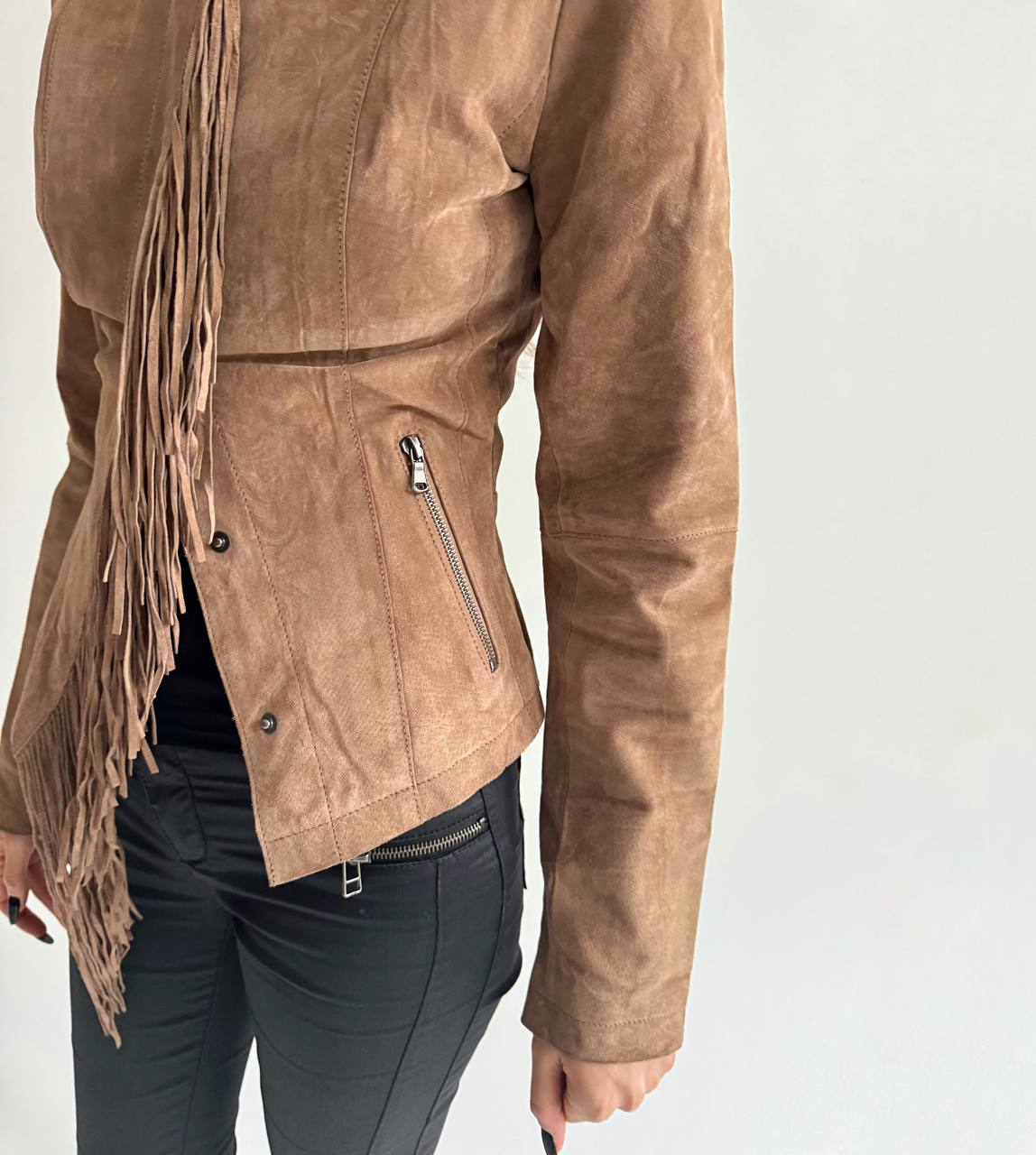 Vintage genuine leather tassel jacket