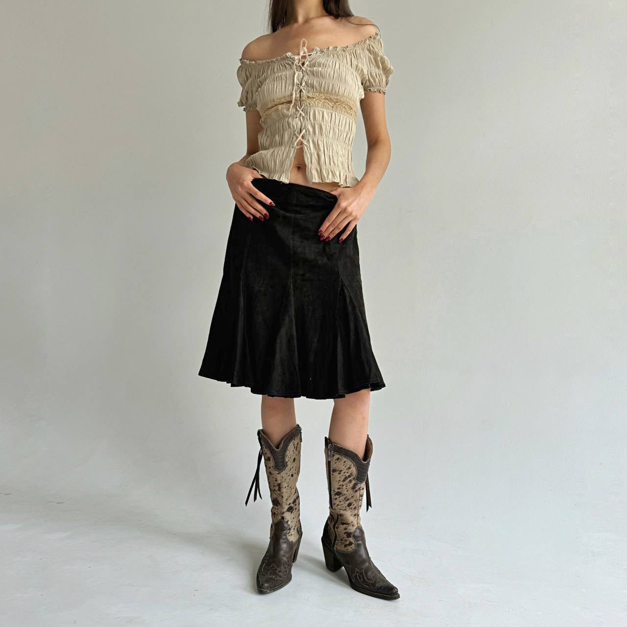 Vintage genuine suede brown skirt