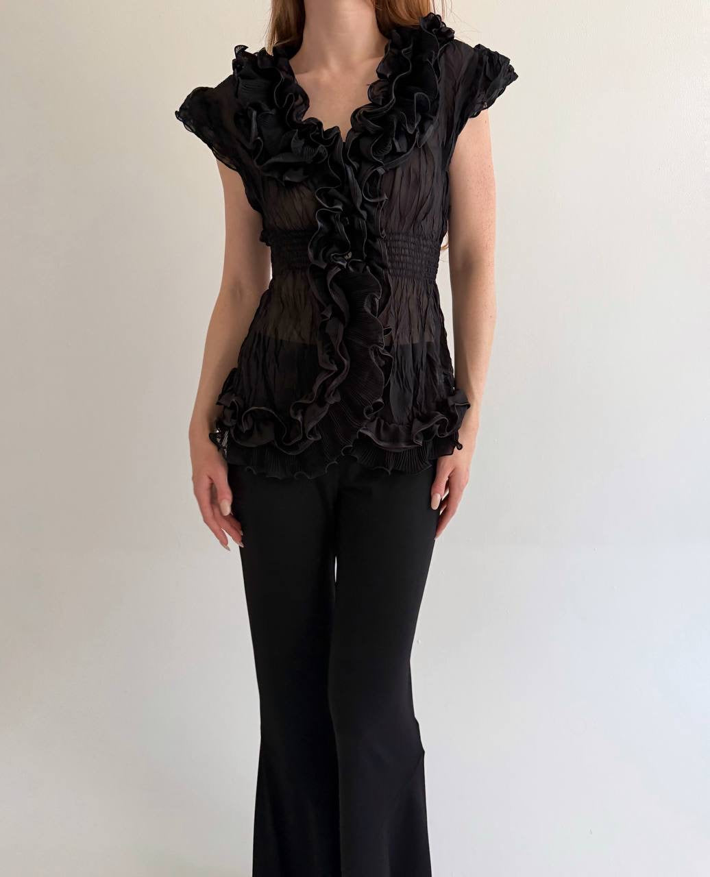 Vintage black ruffled blouse
