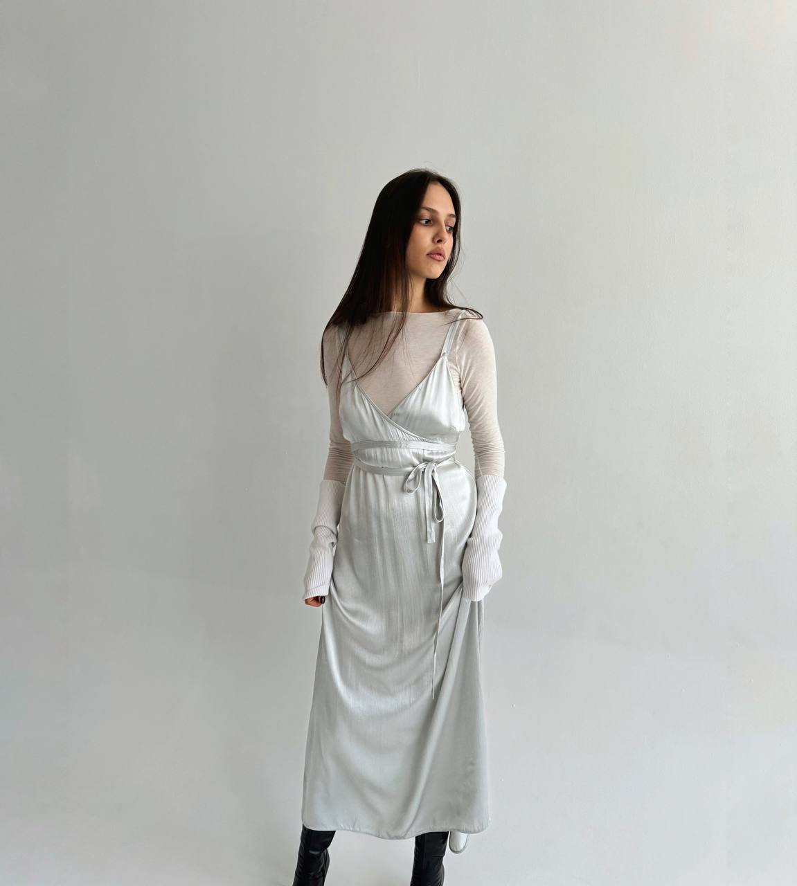 Vintage 70s La Perla viscose silver dress