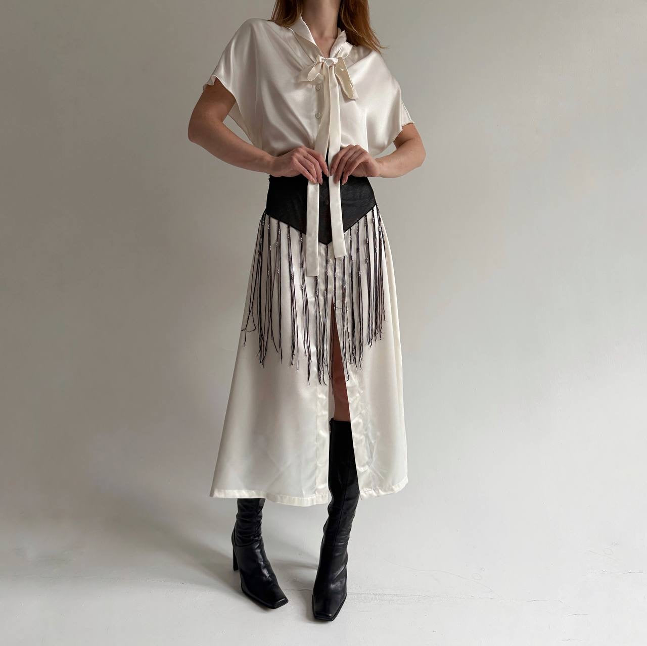 Vintage milky satin midi dress