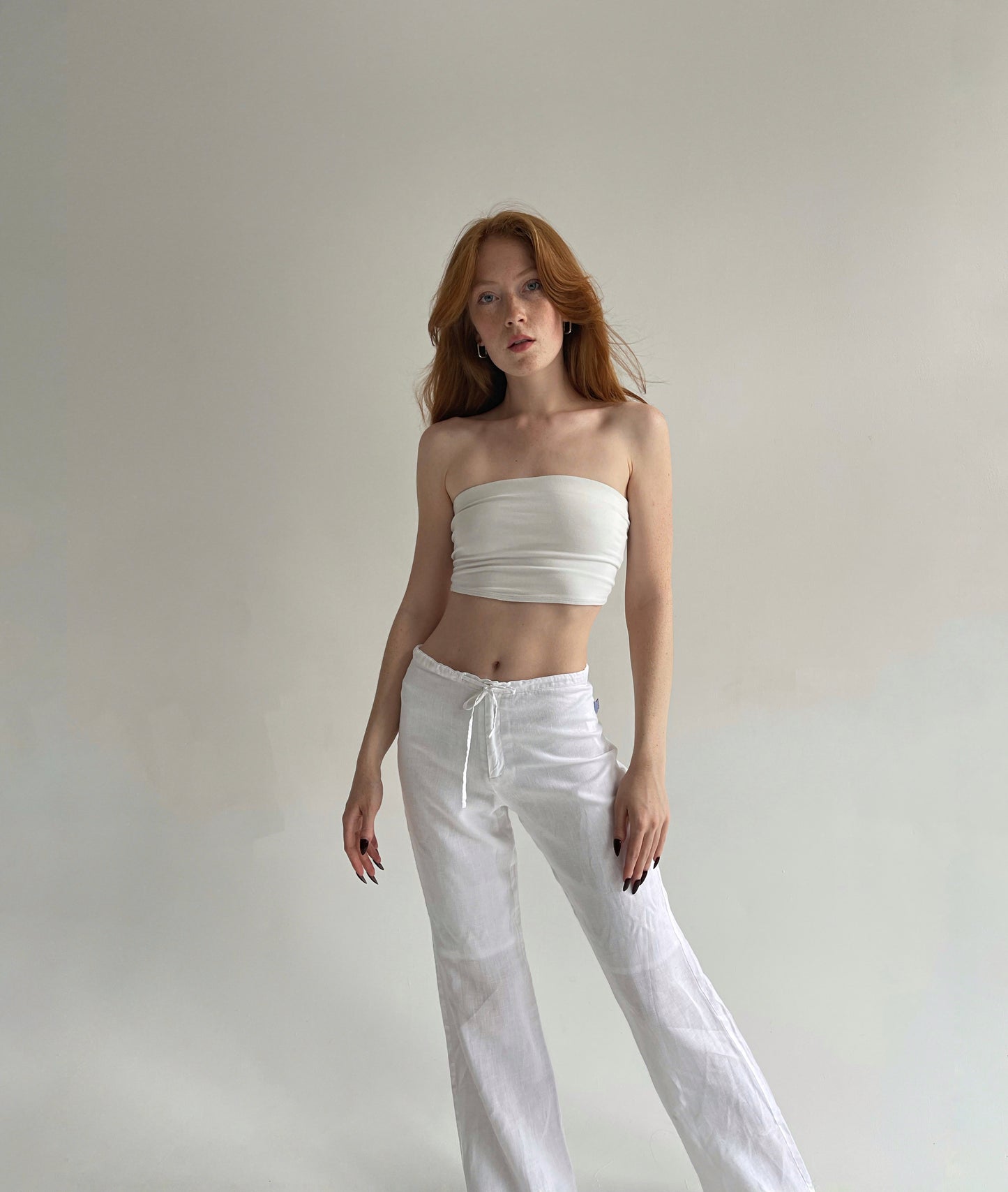 Y2K cotton white straight leg trousers