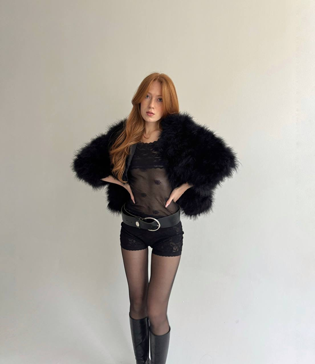 Vintage real feather black chic jacket