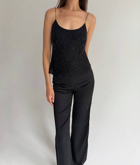 Vintage pure silk beaded top