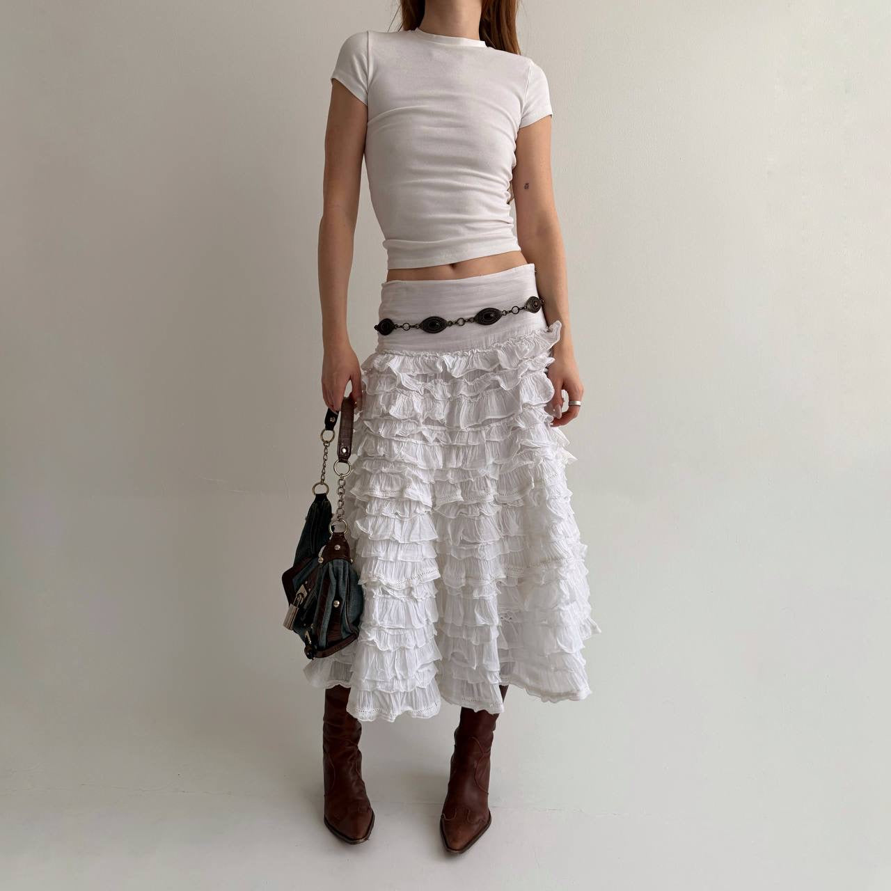 Vintage 100% cotton white ruffled skirt