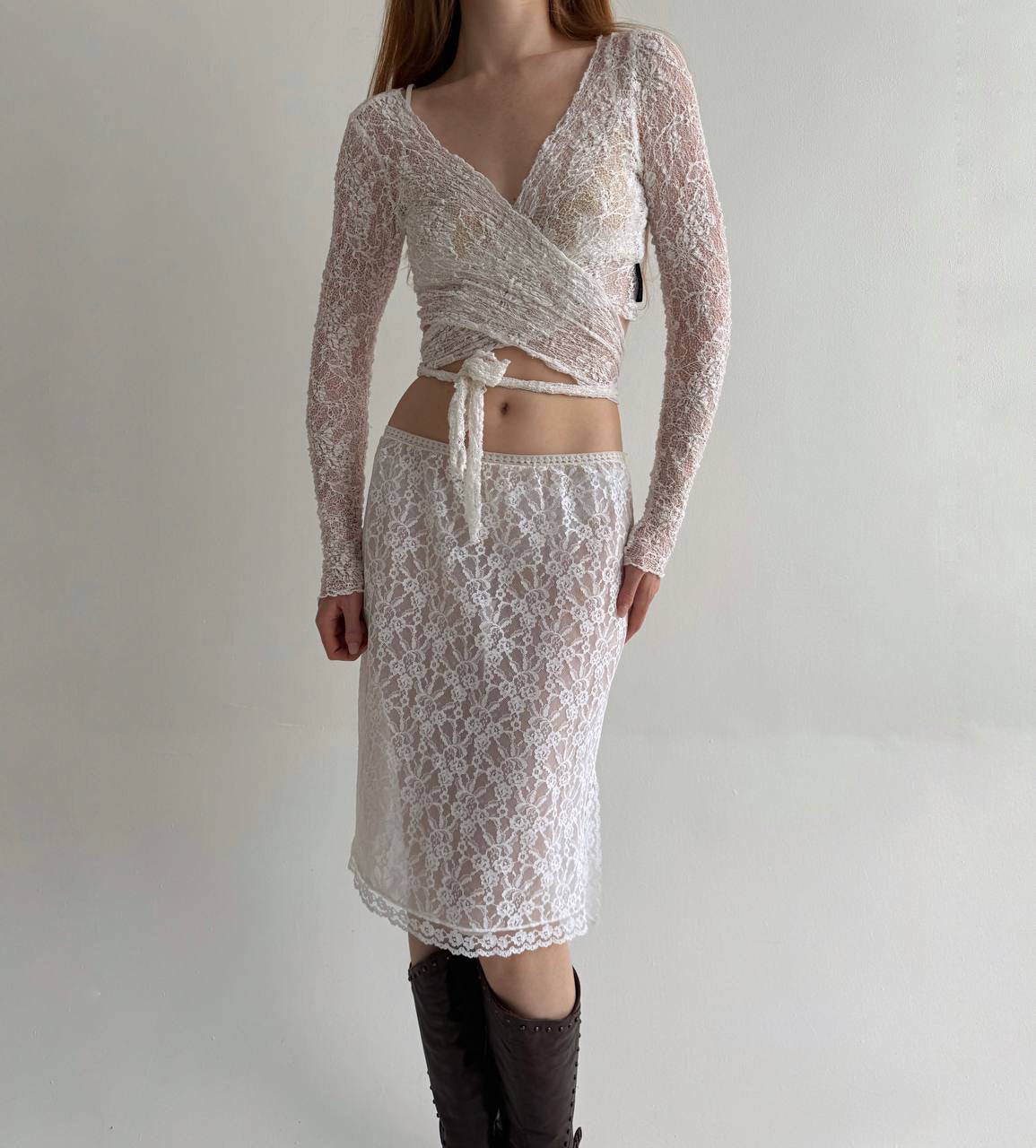 Vintage white lace slip skirt